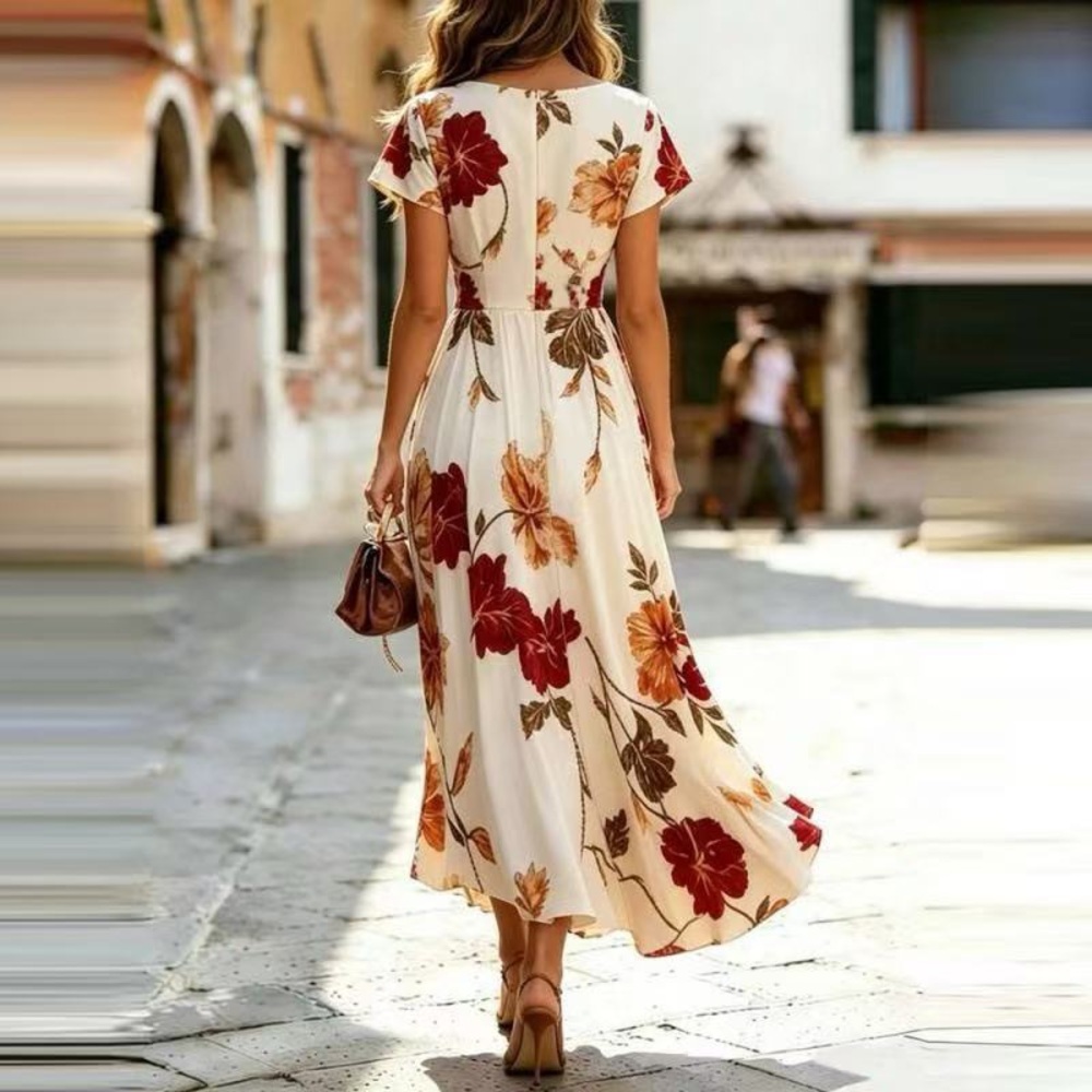 Zimmermann Floral V-Neck Maxi Dress in Cream with Red & Brown Blooms - Picture 2 of 4